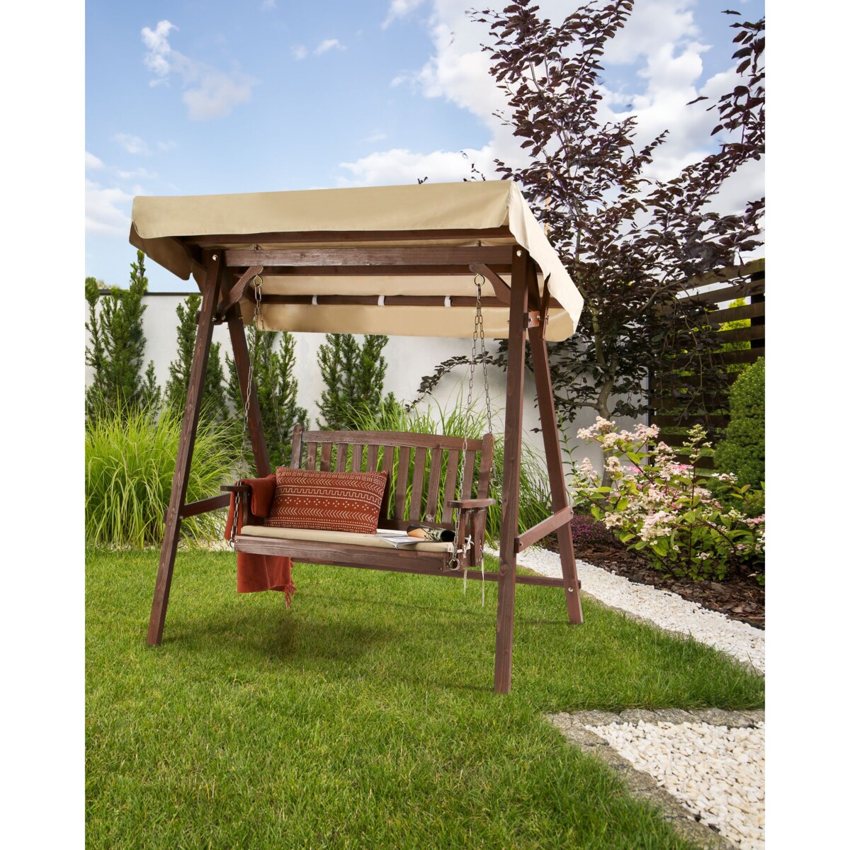 Huśtawka ogrodowa CAVIOLA Drewno świerkowe Ciemne drewno