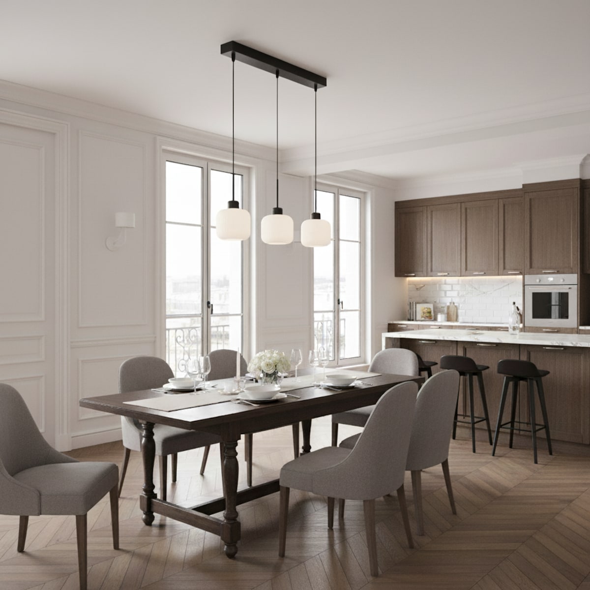 lampa wisząca 3 punktowa edylit białe klosze loft