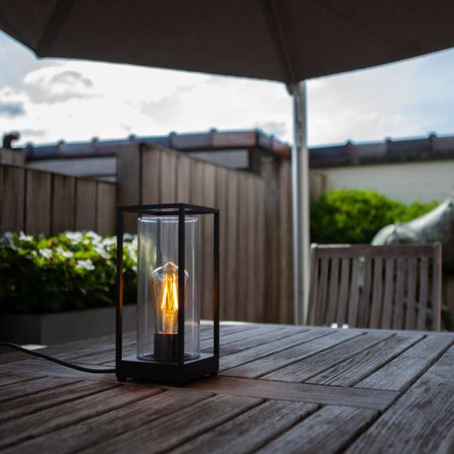 Stołowa LAMPA zewnętrzna FLAIR 6588801012 Lutec ogrodowa OPRAWA metalowa klatka outdoor IP44 czarna przezroczysta