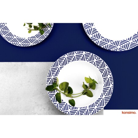 Konsimo LIVIDUS Talerz głęboki, biały/niebieski