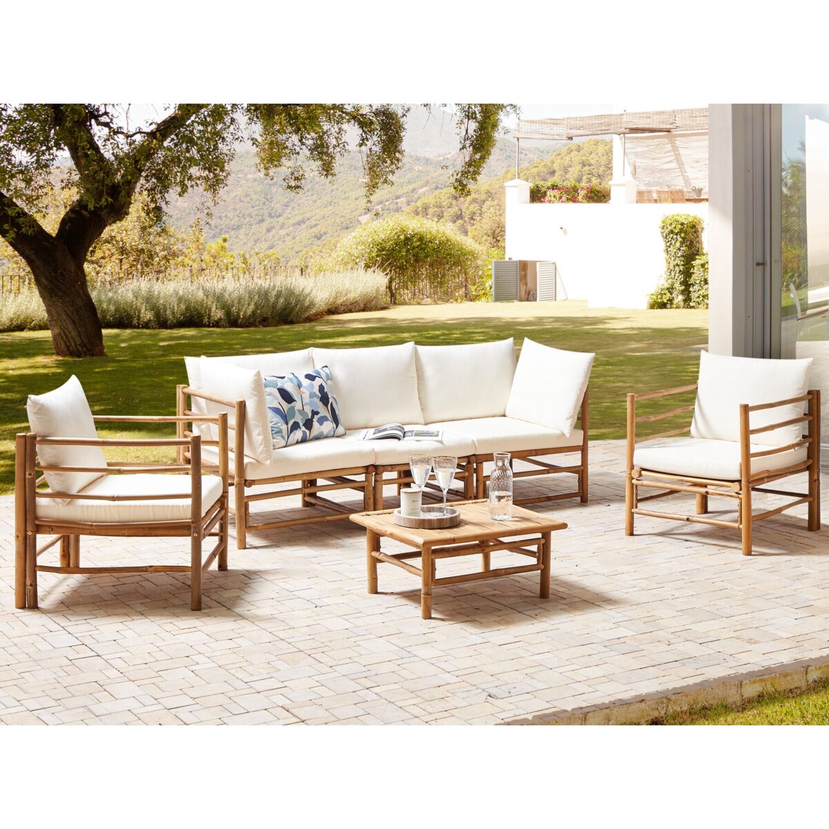 Zestaw ogrodowy ze stolikiem dla 5 osób CERRETO Drewno bambusowe Złamana biel