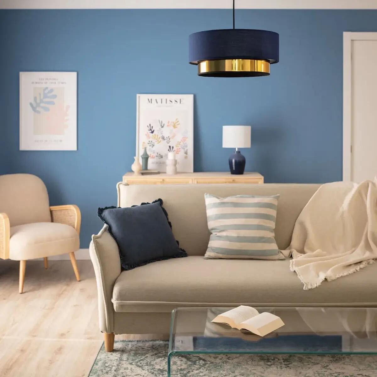 Materiałowa lampa wisząca Tesutto ABR-LWT-E27 Abruzzo tuba granatowy złoty