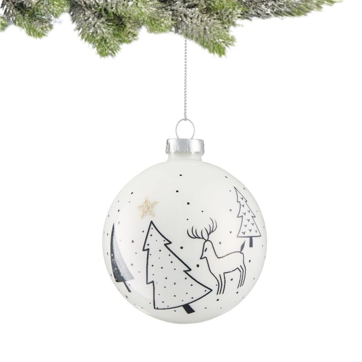 VILLA ITALIA Bombka biała z choinkami 8 cm
