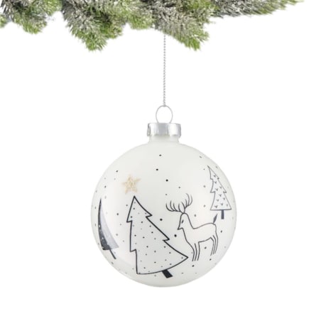 VILLA ITALIA Bombka biała z choinkami 8 cm