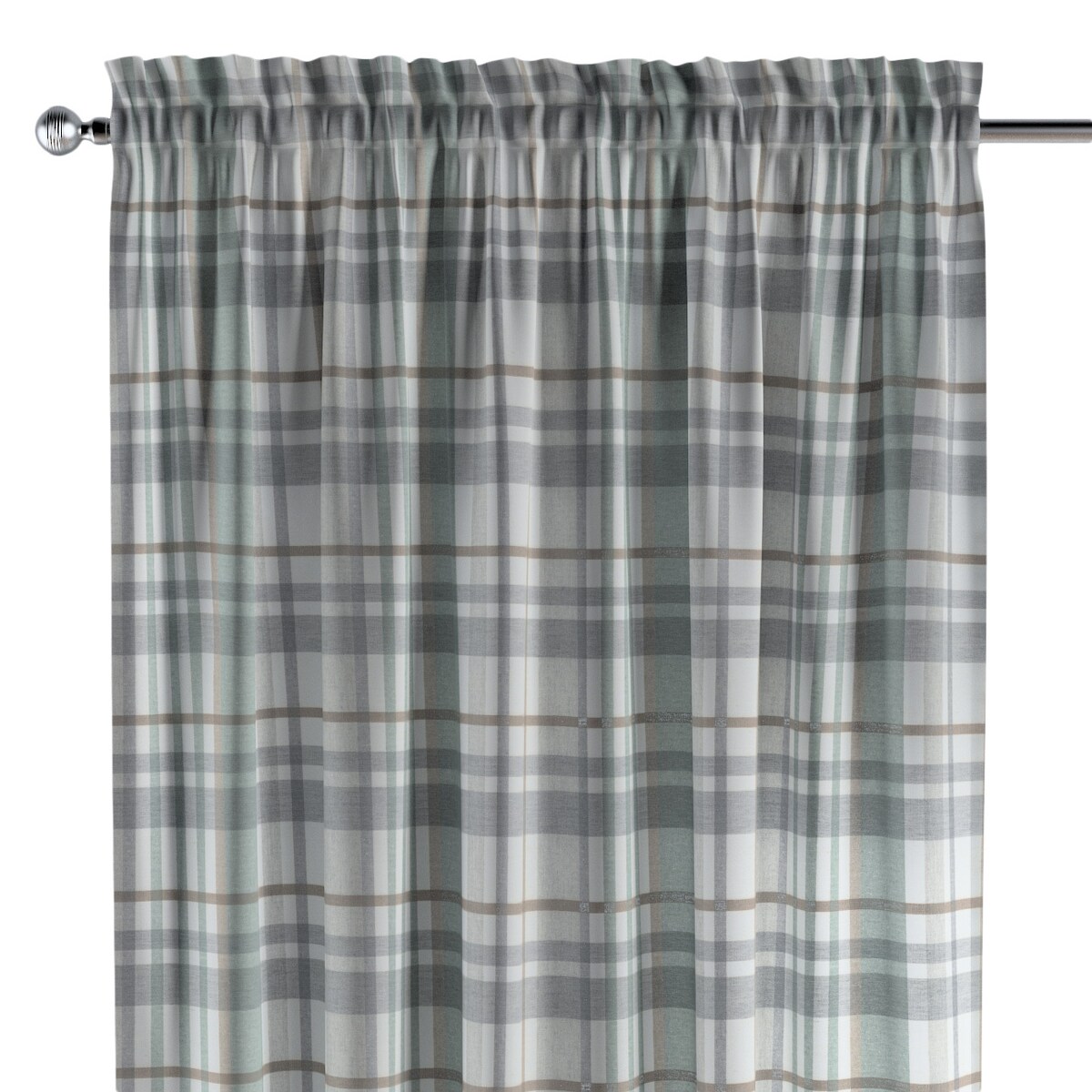 Zasłona na kanale z grzywką 1 szt. 130x260 kratka zielono-szary melanż