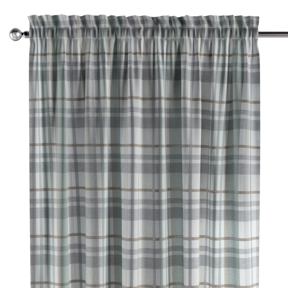 Zasłona na kanale z grzywką 1 szt. 130x260 kratka zielono-szary melanż