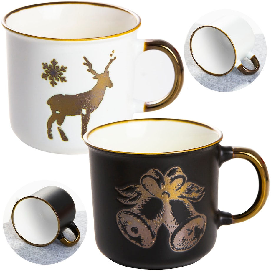 Kubek Świąteczny Boże Narodzenie Na Prezent Porcelanowy Zestaw Dzwonek/Renifer