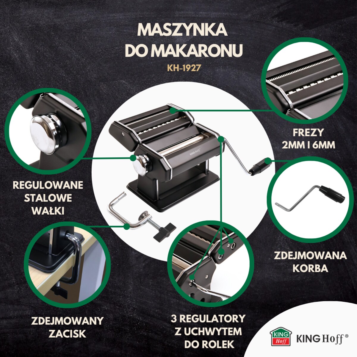 Maszynka 2 w 1 do ciasta i makaronu czarna KINGHOFF