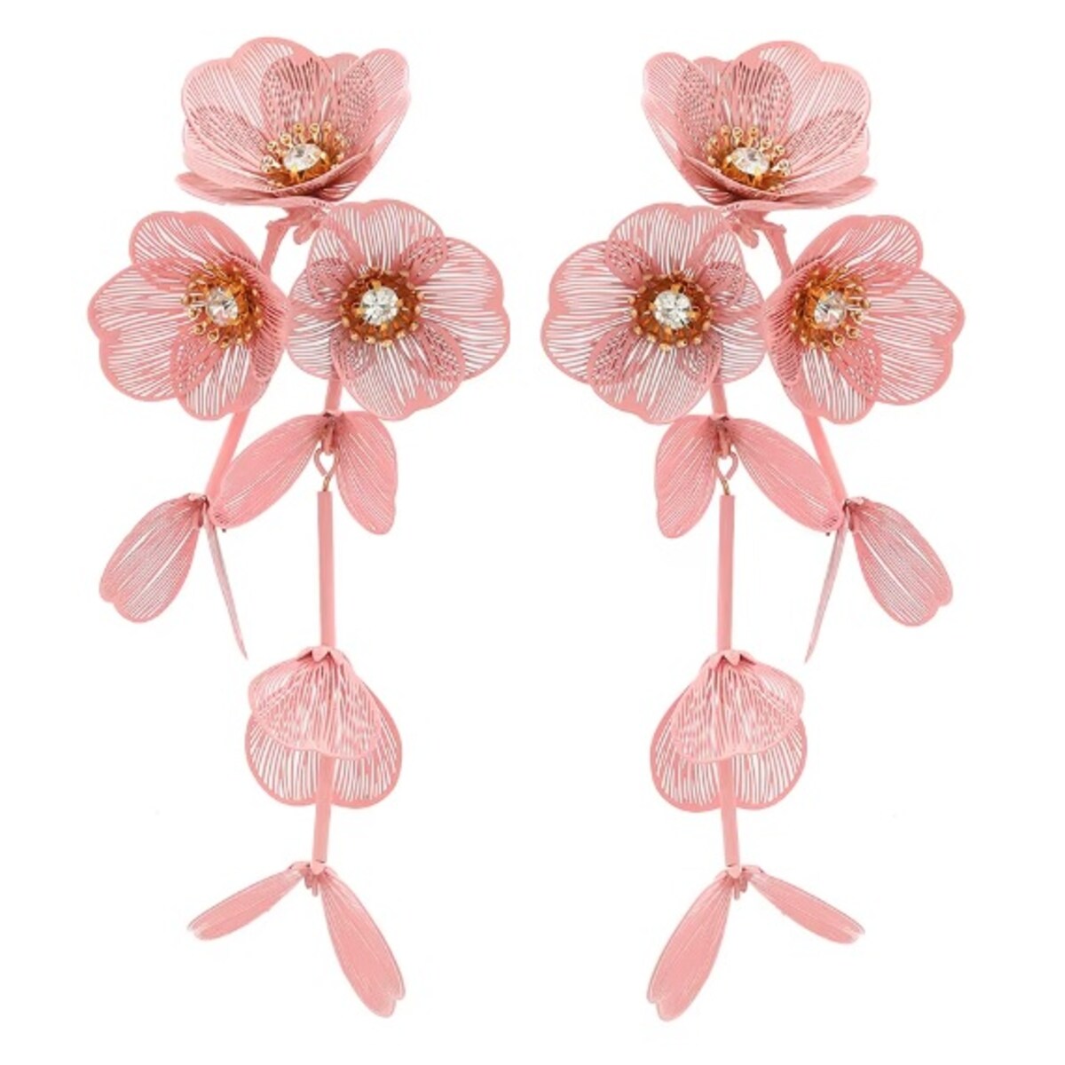 Różowe kolczyki pastelowe z kwiatkami cyrkoniami gałązki efektowna biżuteria