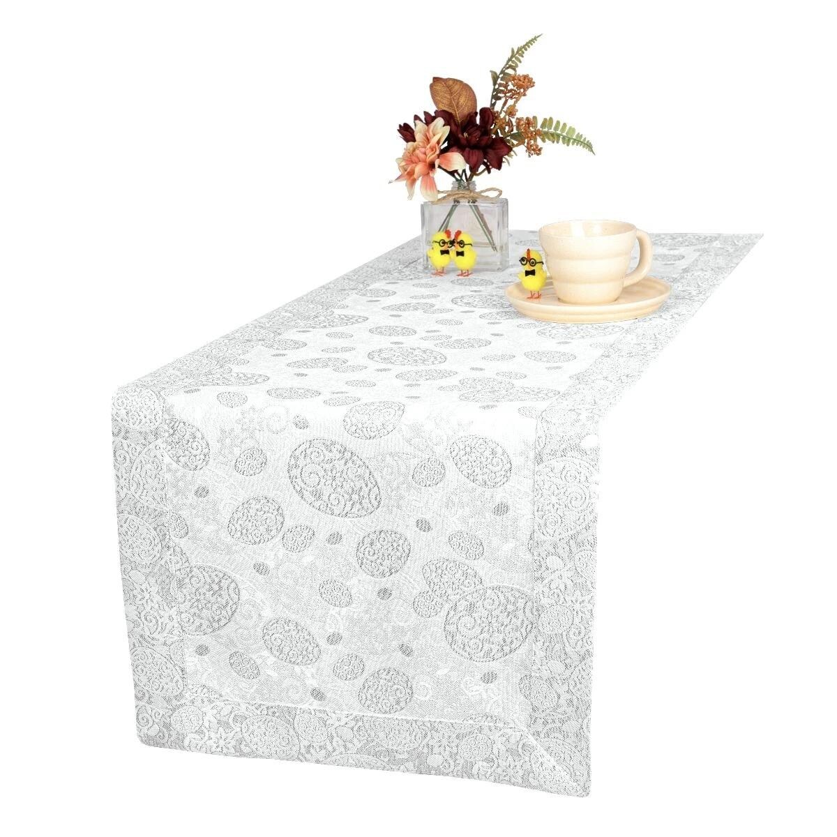 Bieżnik wielkanocny Srebrne Pisanki - 40x160 cm - srebrny