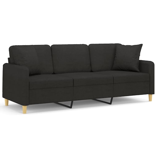 vidaXL 3-osobowa sofa z poduszkami, czarna, 180 cm, tkanina