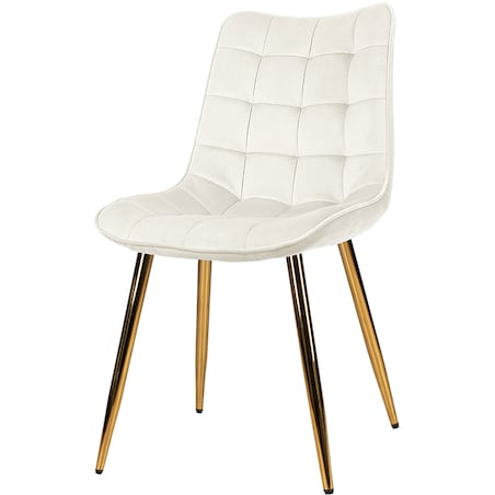 Krzesło tapicerowane welurowe beżowe pikowane glamour złote nogi