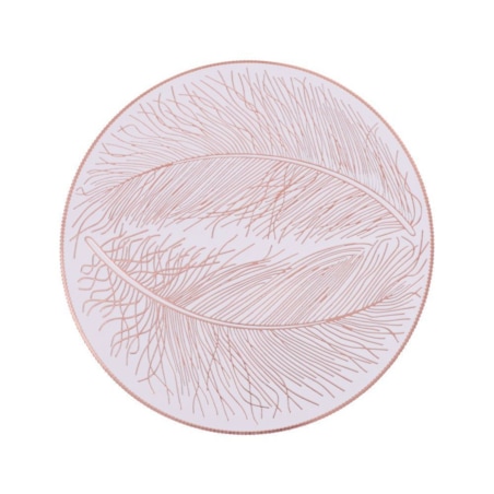Podkładka dekoracyjna na stół "pióra" śr 38cm | biały/różowe złoto