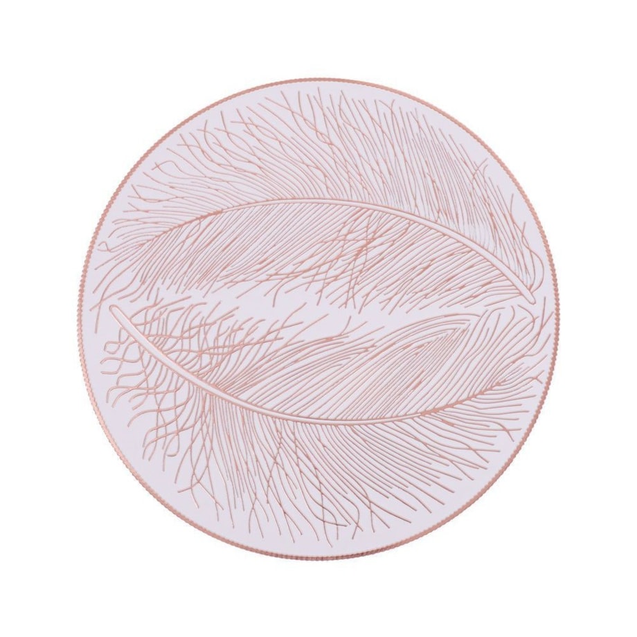 Podkładka dekoracyjna na stół "pióra" śr 38cm | biały/różowe złoto