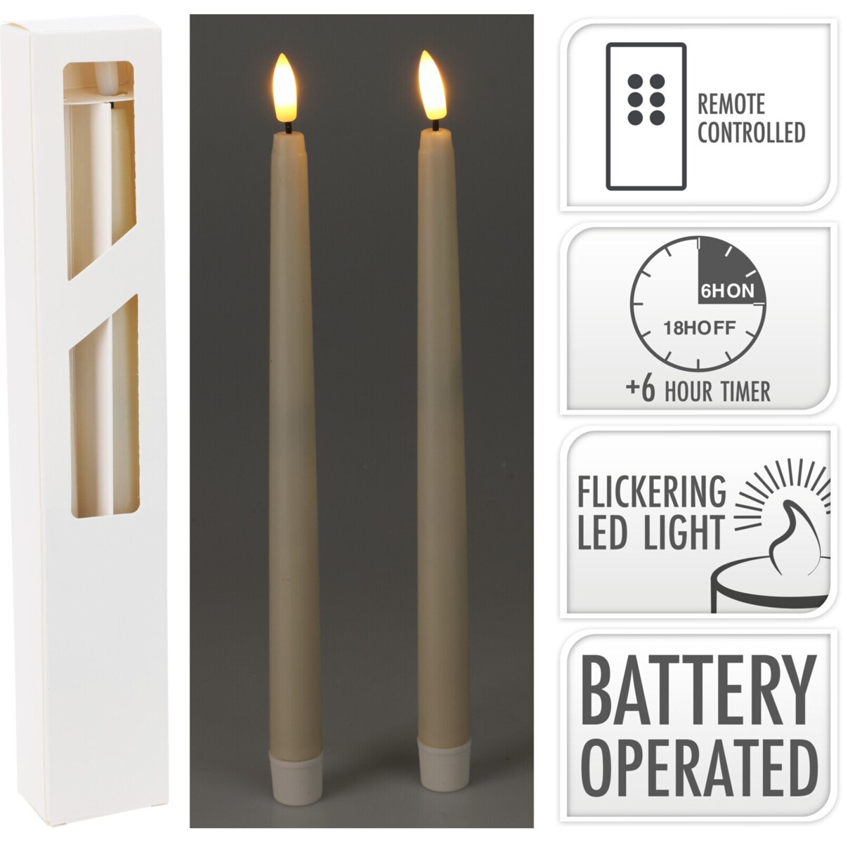 Woskowane świece stołowe z LED, 27 cm