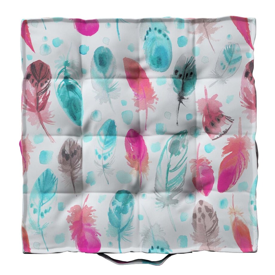 Siedzisko Tomi, różowe i turkusowe piórka, 50 x 50 x 10 cm, Magic Collection