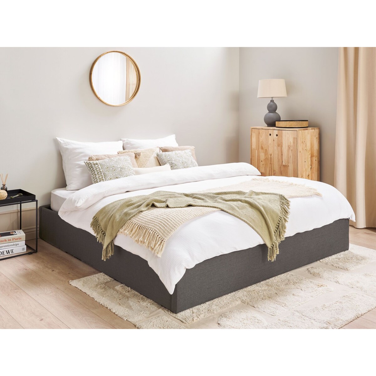 Łóżko z pojemnikiem tapicerowane 180 x 200 cm szare DINAN