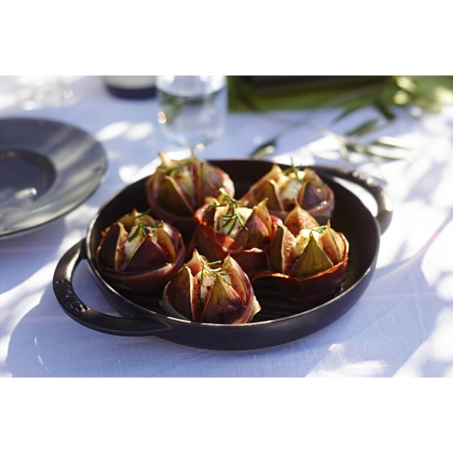 STAUB Okrągła patelnia żeliwna grillowa z dwoma uchwytami 22 cm, czarny