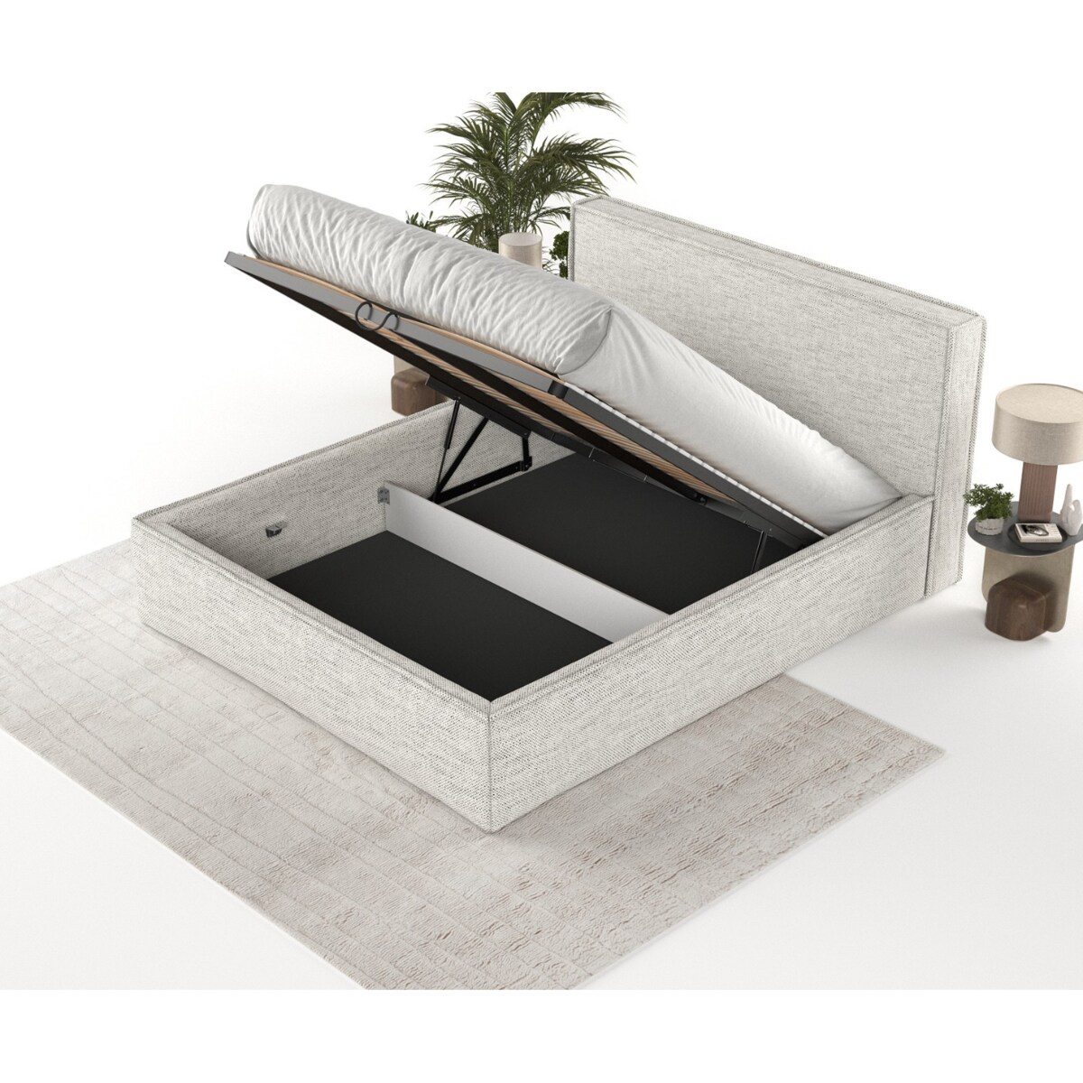 Łóżko kontynentalne SATO 200x200 z pojemnikiem, Jasny Szary, tkanina Modesto 481