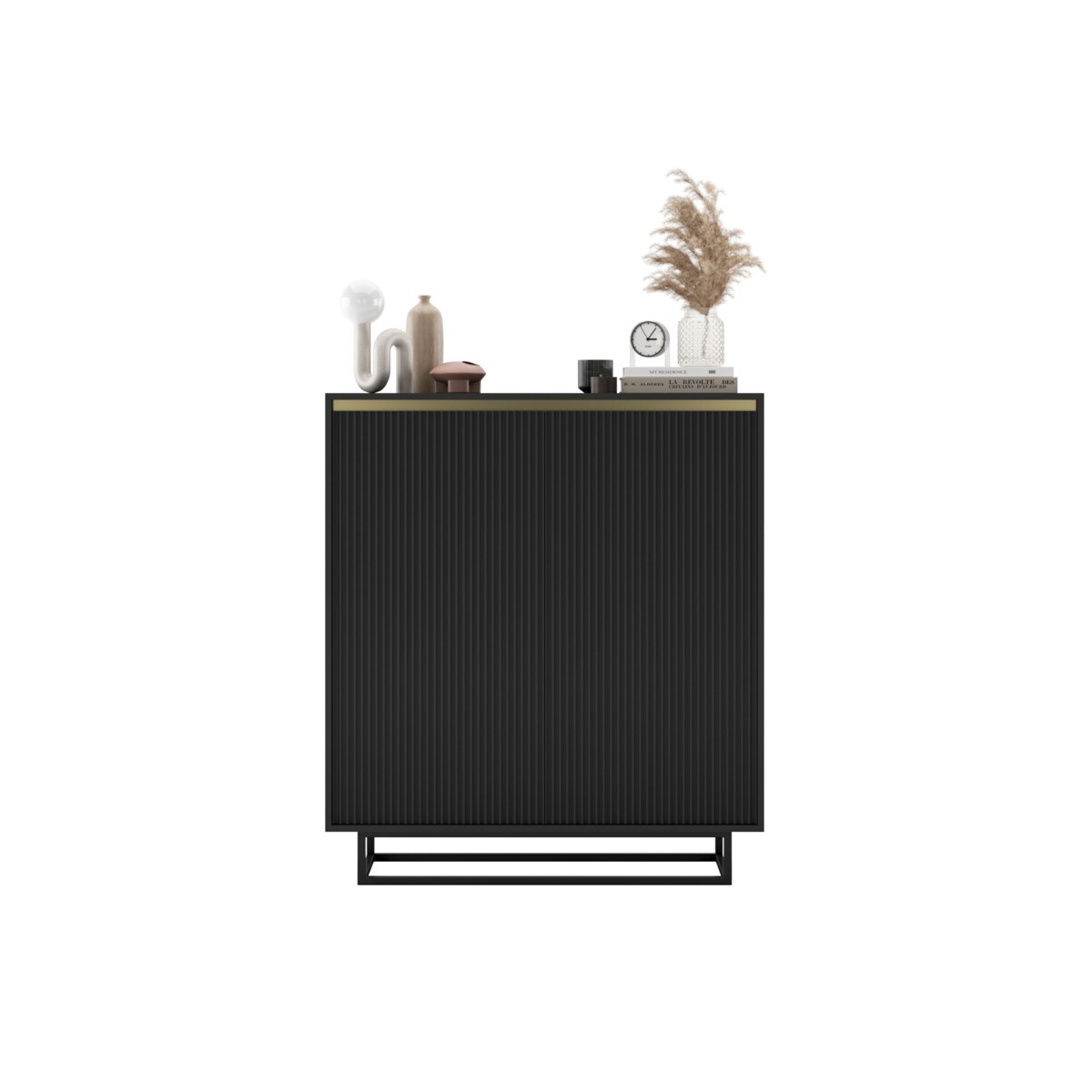 Komoda Glamour Szafka RTV Czarny MAT ryflowane fronty czarny stelaż 110,8 cm