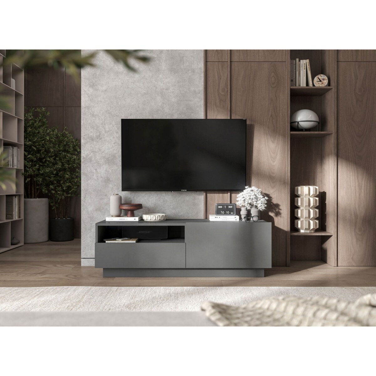 Szafka RTV Komoda Loft Grafit MAT stojąca / wisząca szuflada 120 cm