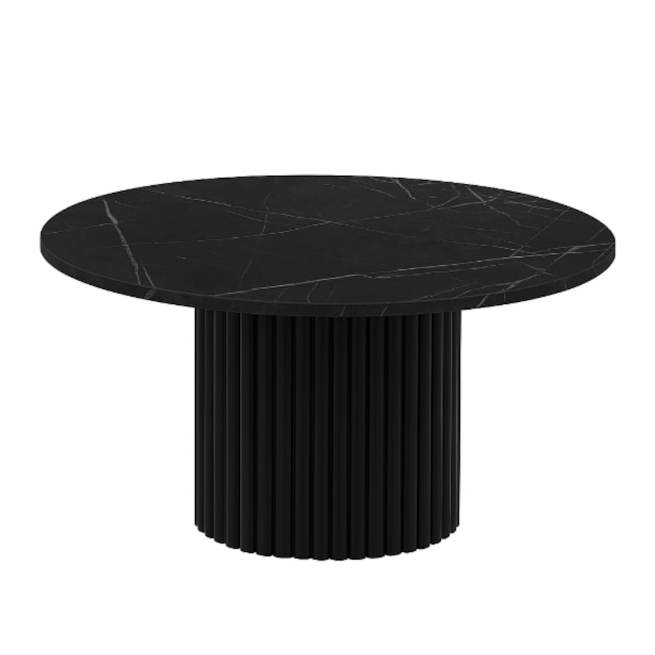 Okrągły stokil kawowy Riko 90cm ryflowana podstawa-czarny marmur