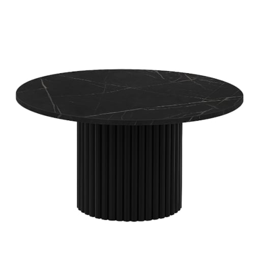 Okrągły stokil kawowy Riko 90cm ryflowana podstawa-czarny marmur