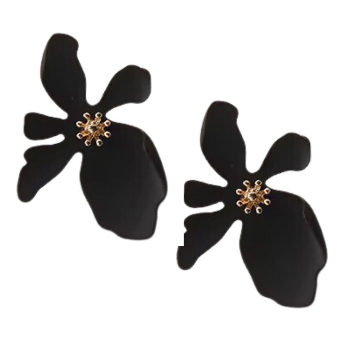 Kolczyki czarne kwiaty matowe na sztyft