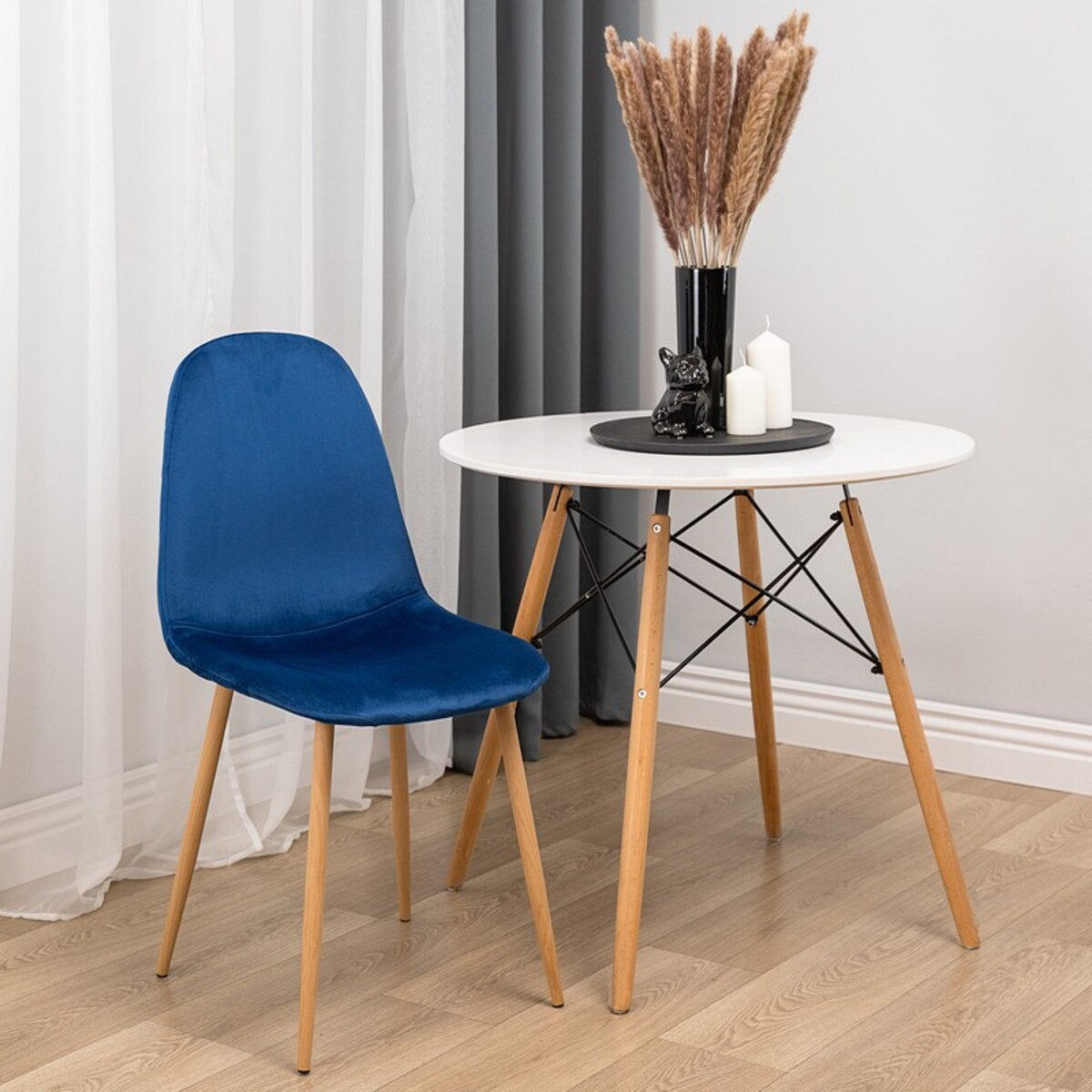 Krzesło tapicerowane welurowe do salonu jadalni jasne nogi