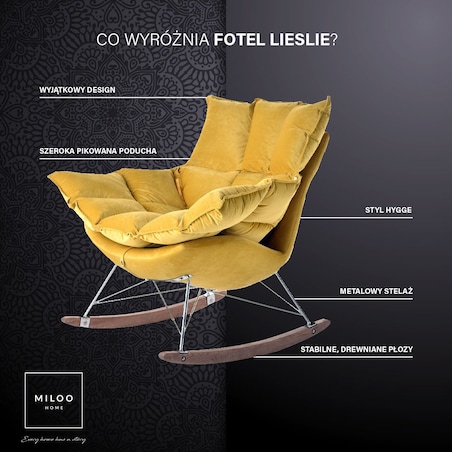 Fotel bujany Lieslie granatowy welur 90x102x85 cm Miloo Home