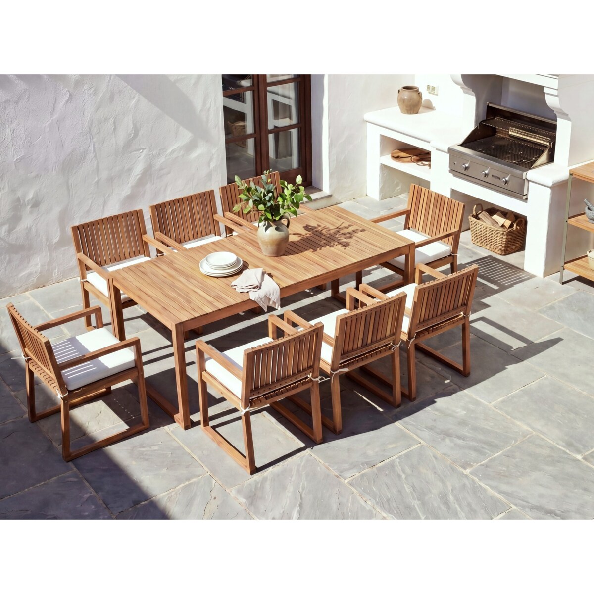 Zestaw 8 poduszek na krzesło ogrodowe SASSARI PREMIUM 46 x 46 cm Złamana biel
