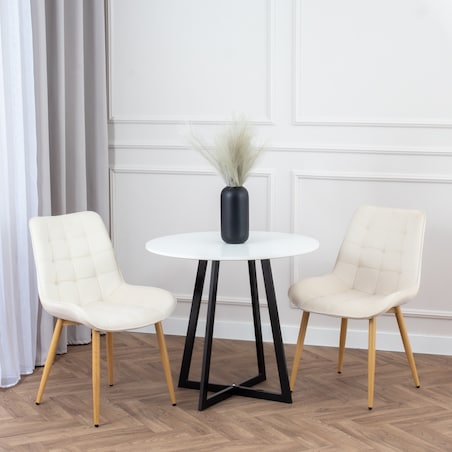 Krzesło tapicerowane do salonu jadalni pikowane welurowe beżowe