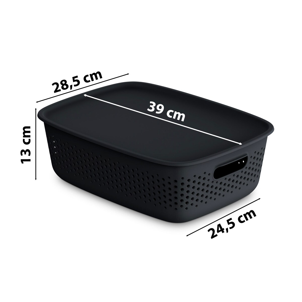 3X Pojemnik Plastikowy Ażurowy Pudełko Z Pokrywą Pojemniki Box 10L Czarny