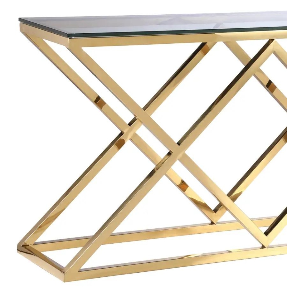 Podlużny stolik szklany Empire EP-C1490AU Cosmolight mosiądz przezroczysty
