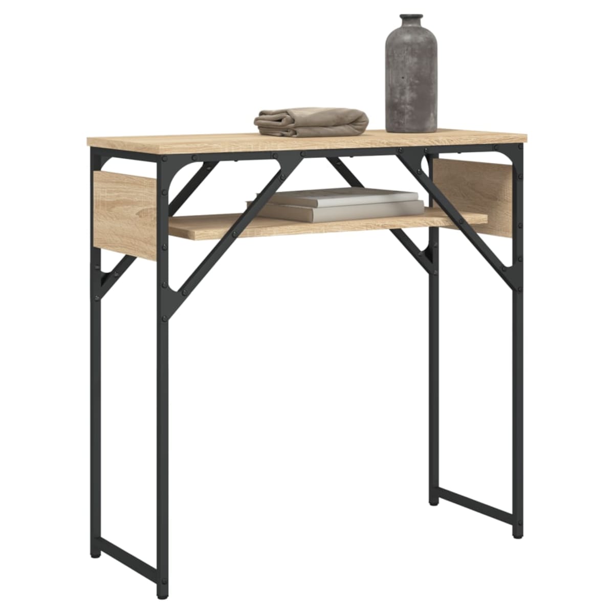 vidaXL Stolik konsolowy z półką, kolor dąb sonoma, 75x30x75 cm
