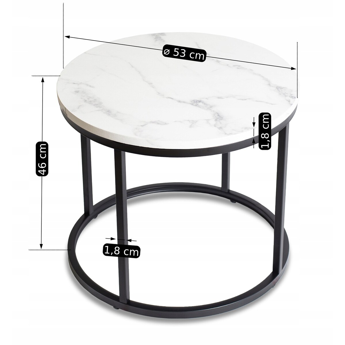 Stolik Kawowy Okrągły Glamour Biały Marmur Czarny CONNY