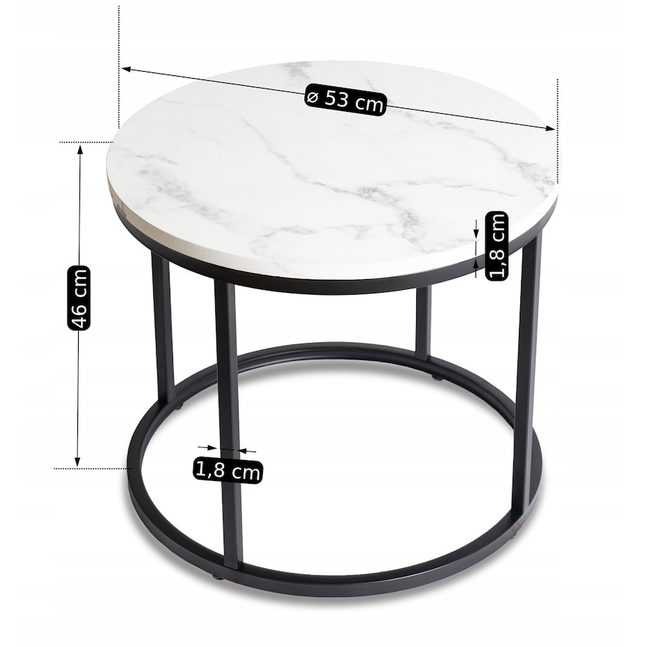 Stolik Kawowy Okrągły Glamour Biały Marmur Czarny CONNY