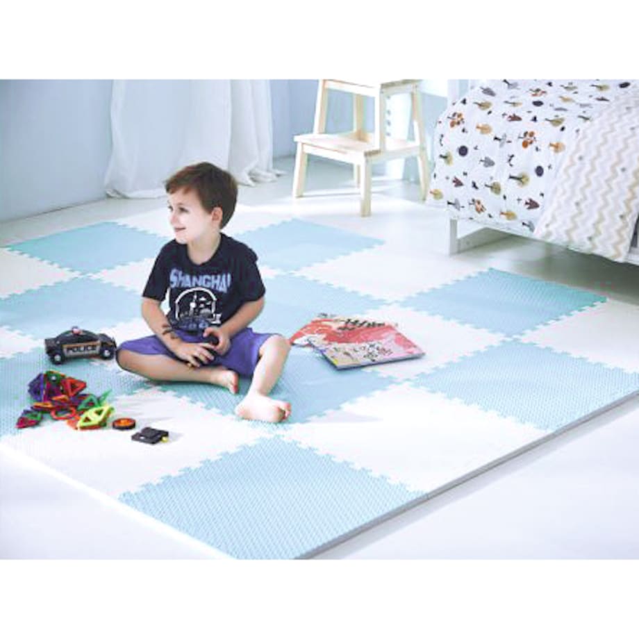 Duża mata piankowa puzzle piankowe 60x60 cm 4 szt. Ricokids biało-niebieska