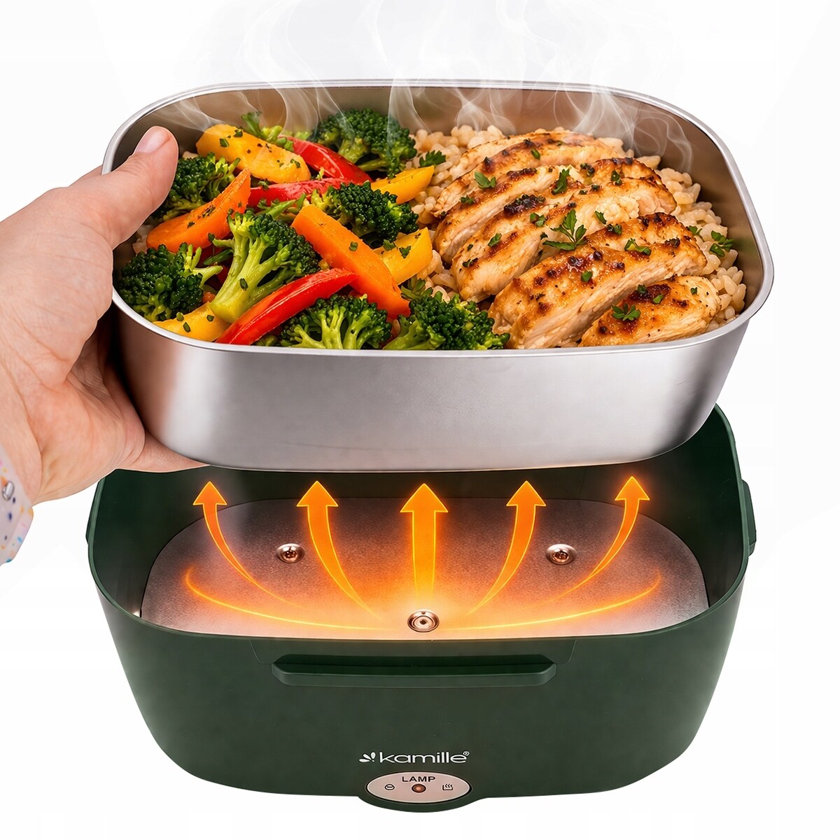 Elektryczny lunch box termos obiadowy samochodowy podgrzewany śniadaniówka do auta 1.5L KAMILLE