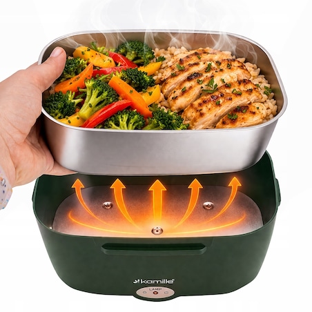 Elektryczny lunch box termos obiadowy samochodowy podgrzewany śniadaniówka do auta 1.5L KAMILLE