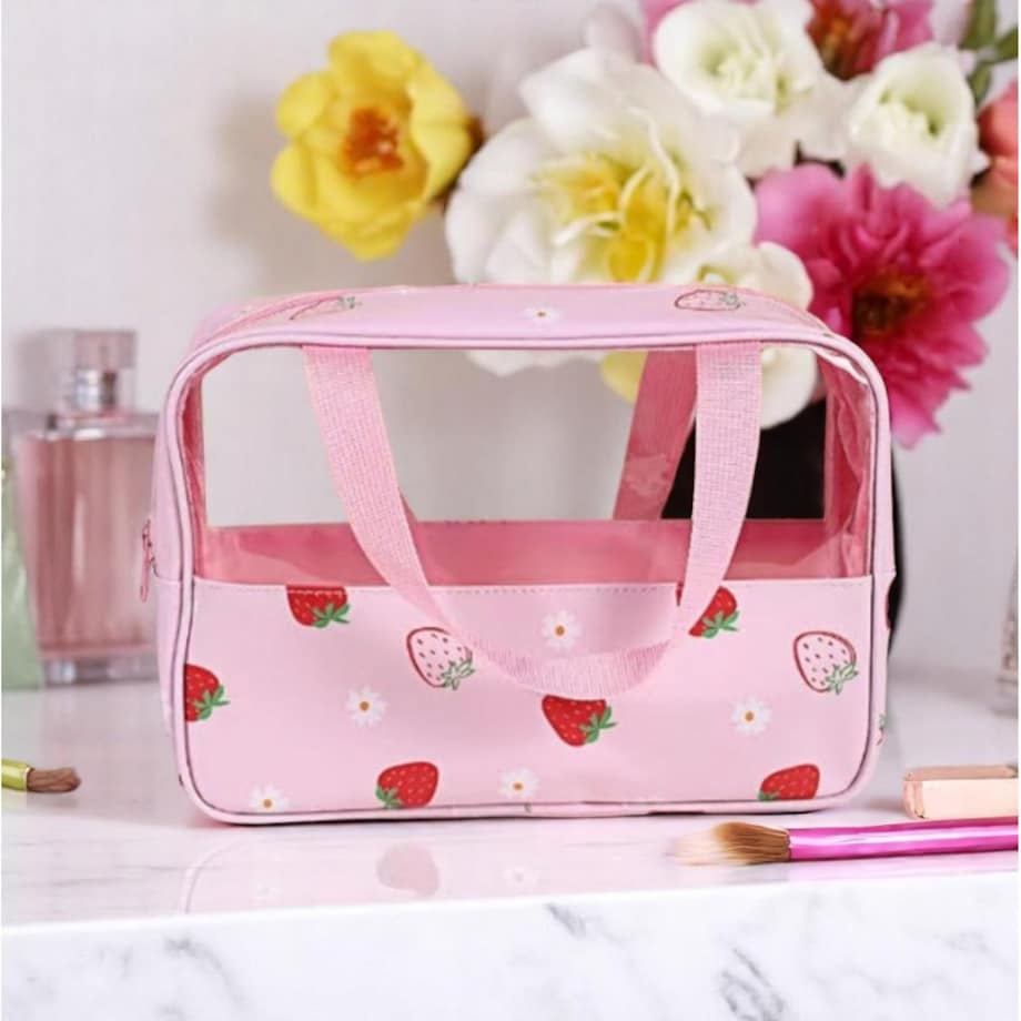 Kosmetyczka rozkładana przenośna kuferek rozmiar M 31x10x20cm TRUSKAWKI KS148