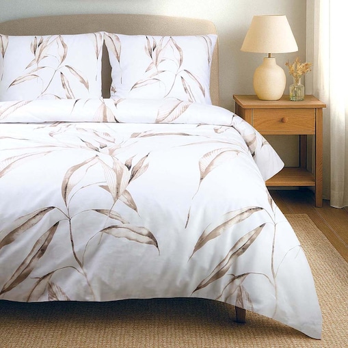 Pościel bawełniana 140x200 Livia biała w beżowe liście, Cottonlove