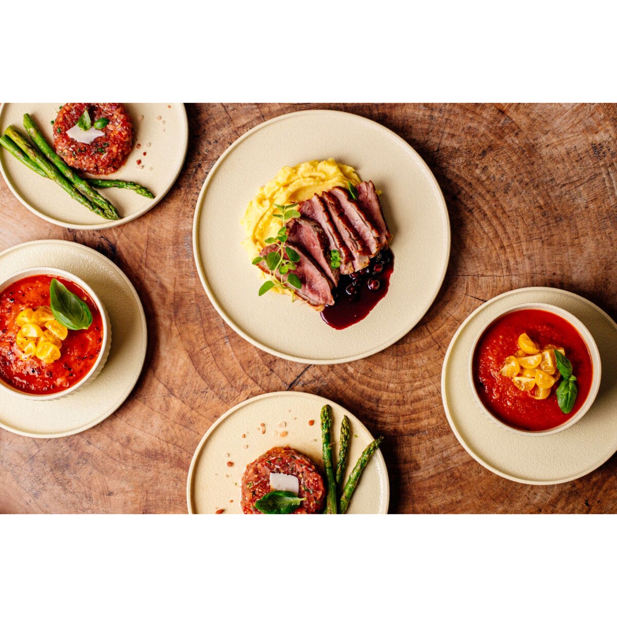 Serwis obiadowy Anun beżowy na 6 osób 18 szt. Nowoczesny Do zmywarki Komplet talerzy