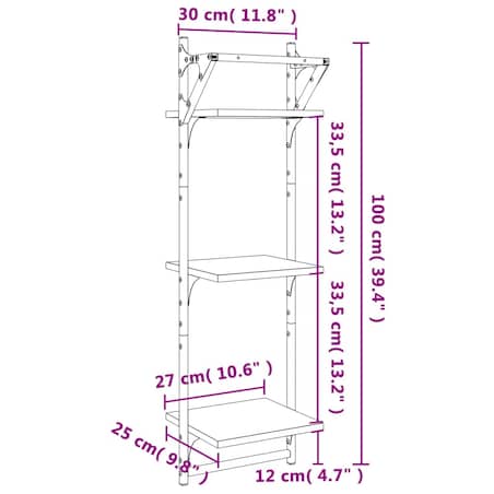 vidaXL 3-poziomowe półki z drążkami, 2 szt., czarne, 30x25x100 cm