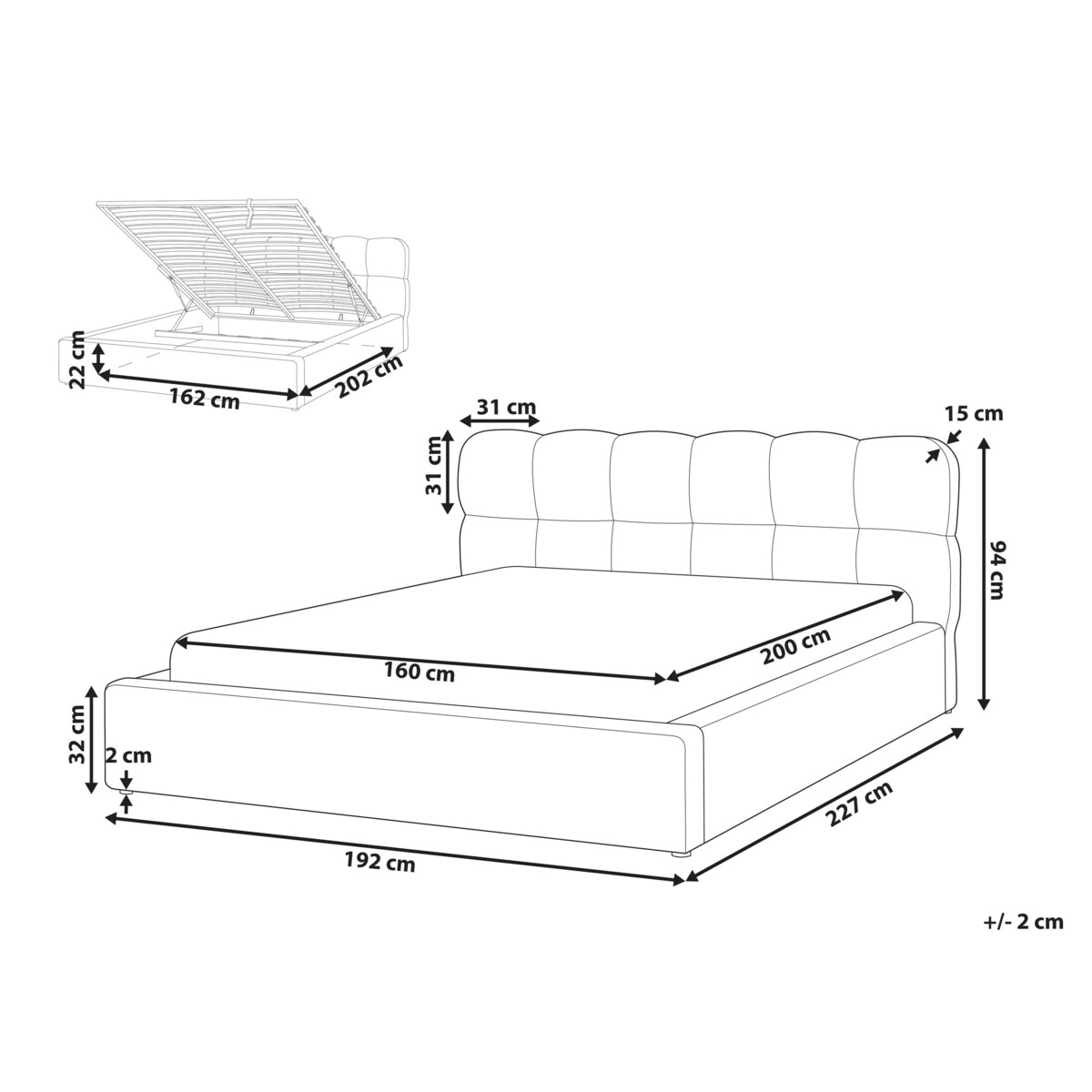 Łóżko z pojemnikiem BASTON 160 x 200 cm Złamana biel