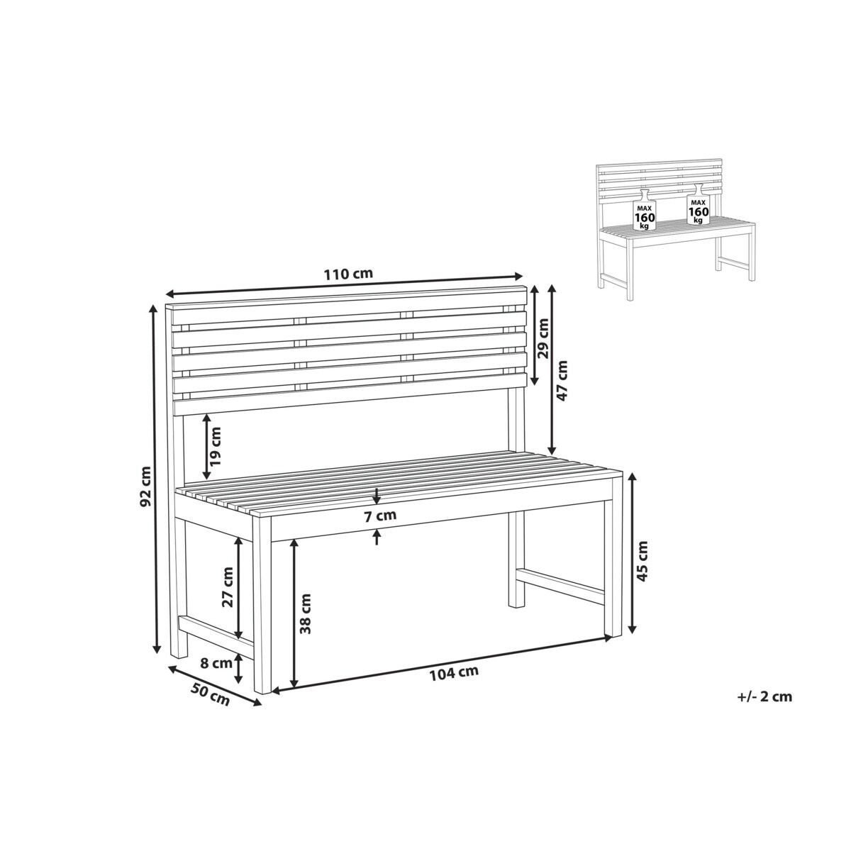 Ławka ogrodowa drewniana 110 cm TREIA