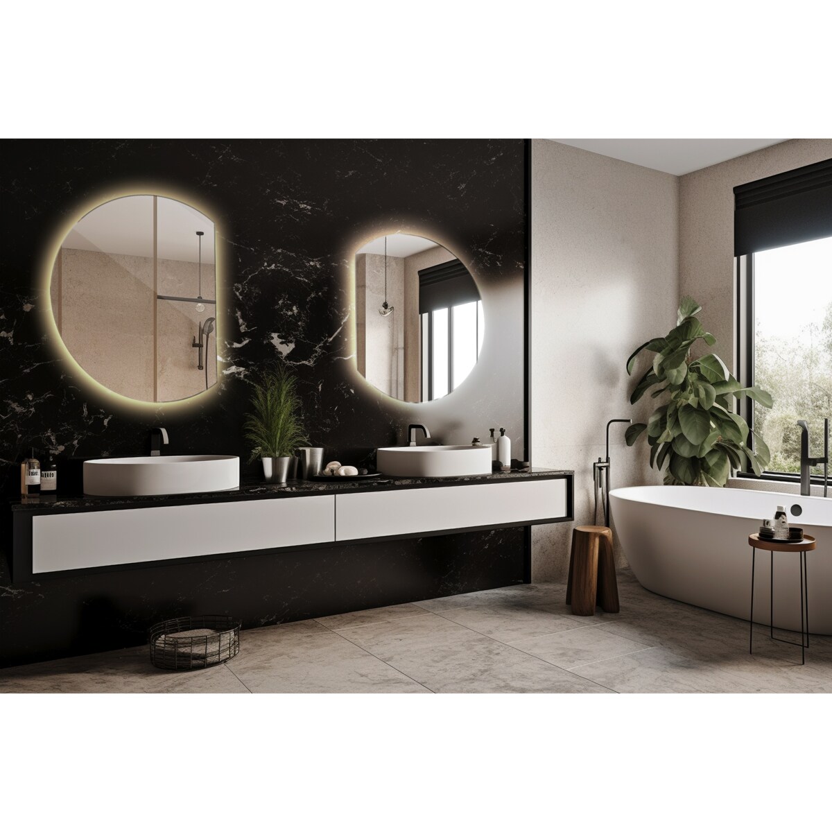 Lustro LED ścięte koło 63x70 cm - światło ciepłe