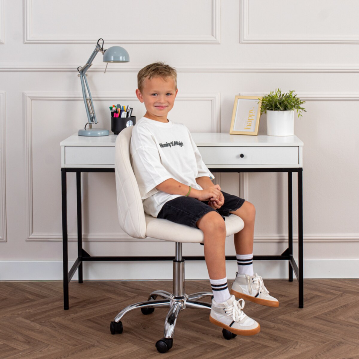 Fotel biurowy welurowy nowoczesny beżowy