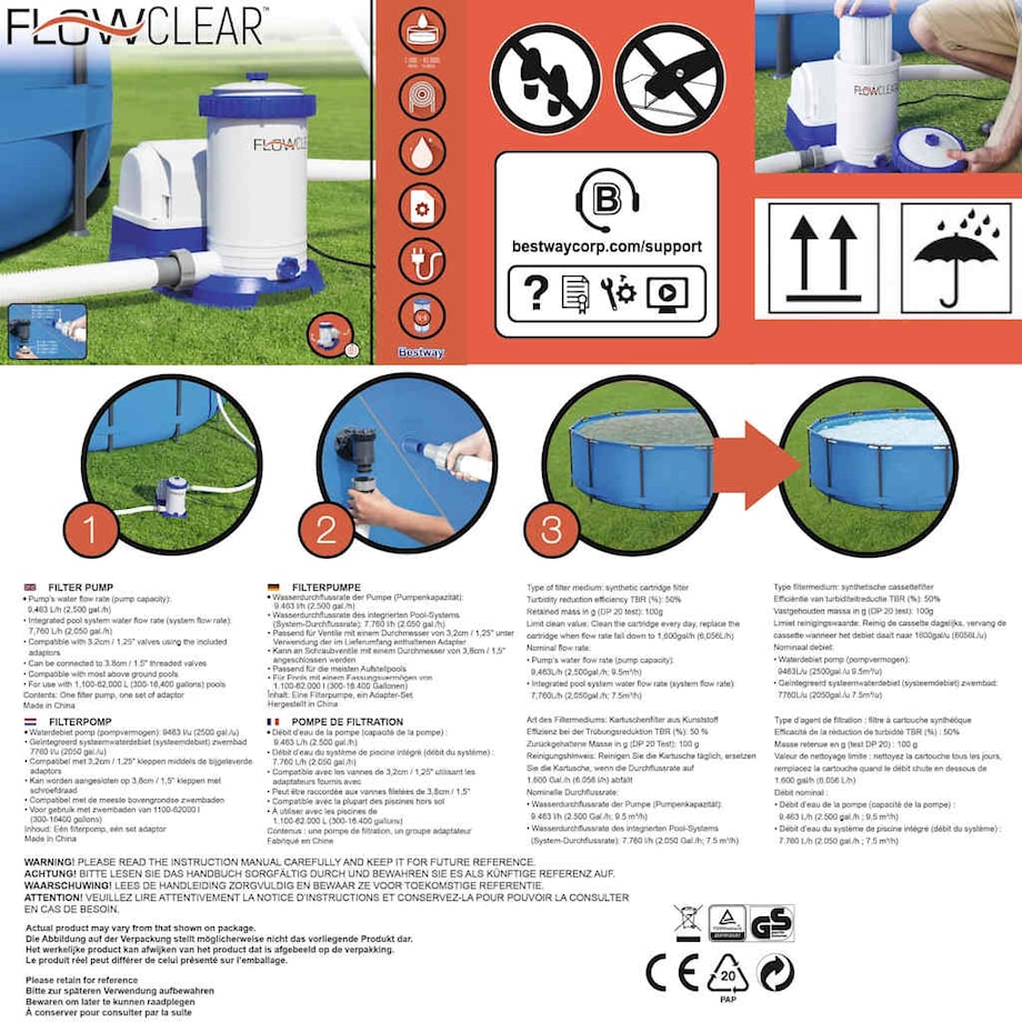 Bestway Pompa filtracyjna Flowclear do basenu, 9463 L/h