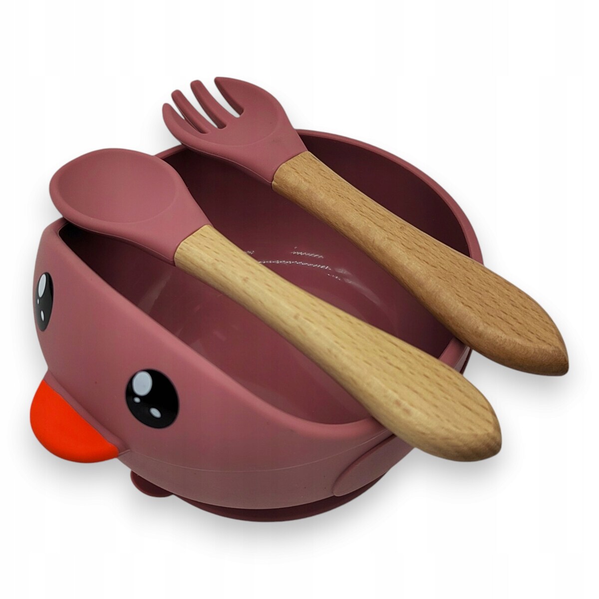 Miseczka z przyssawką silikonowa dla dziecka na przekąski łyżka widelec BLW